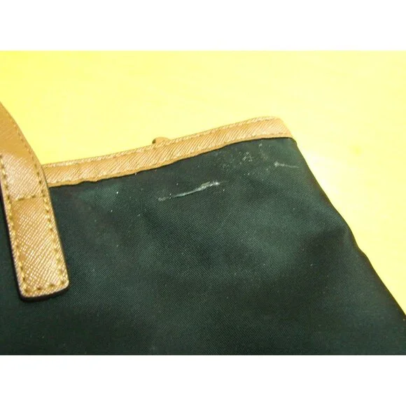 Michael Kors Black Nylon Tote Shoulder Bag Brown Trim Faux Leather Edging Purse - Picture 9 of 12